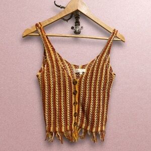 crochet tank top boho hippie‎ xs fringe